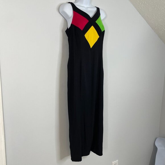 Vintage 90s Mod Midi Long Dress Womens 8 Black Statement Night Out Mob Wife - Picture 7 of 10